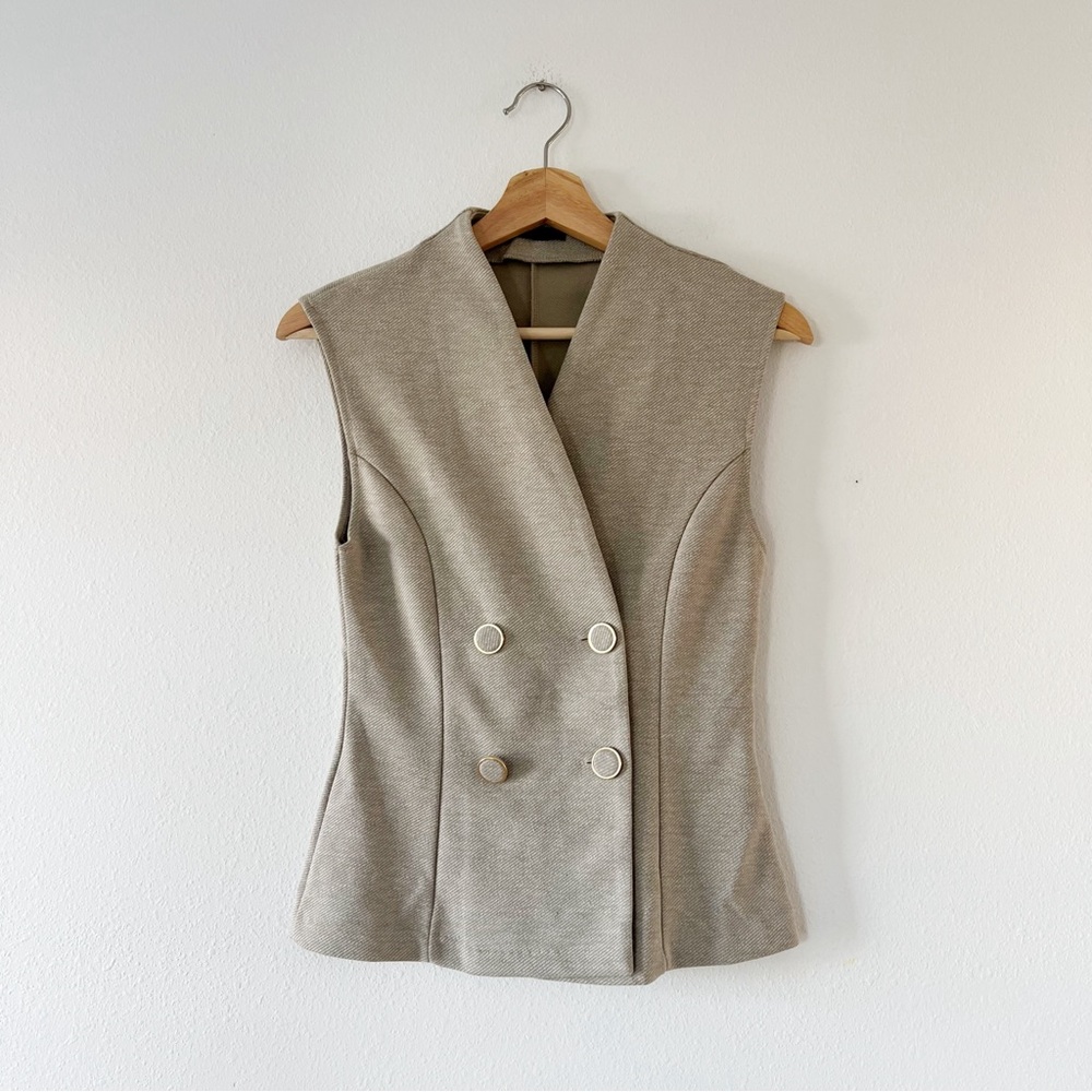ZARA | Twill Buttoned Waistcoat Vest in Stone | S - Picture 2 of 4